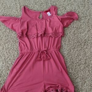 pink open shoulder romper